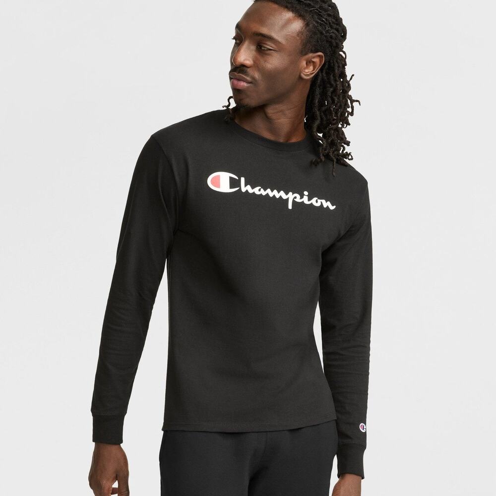 Champion Long Sleeve Black Classic Logo Crew‎ Neck Casual Top Men's XS NWT